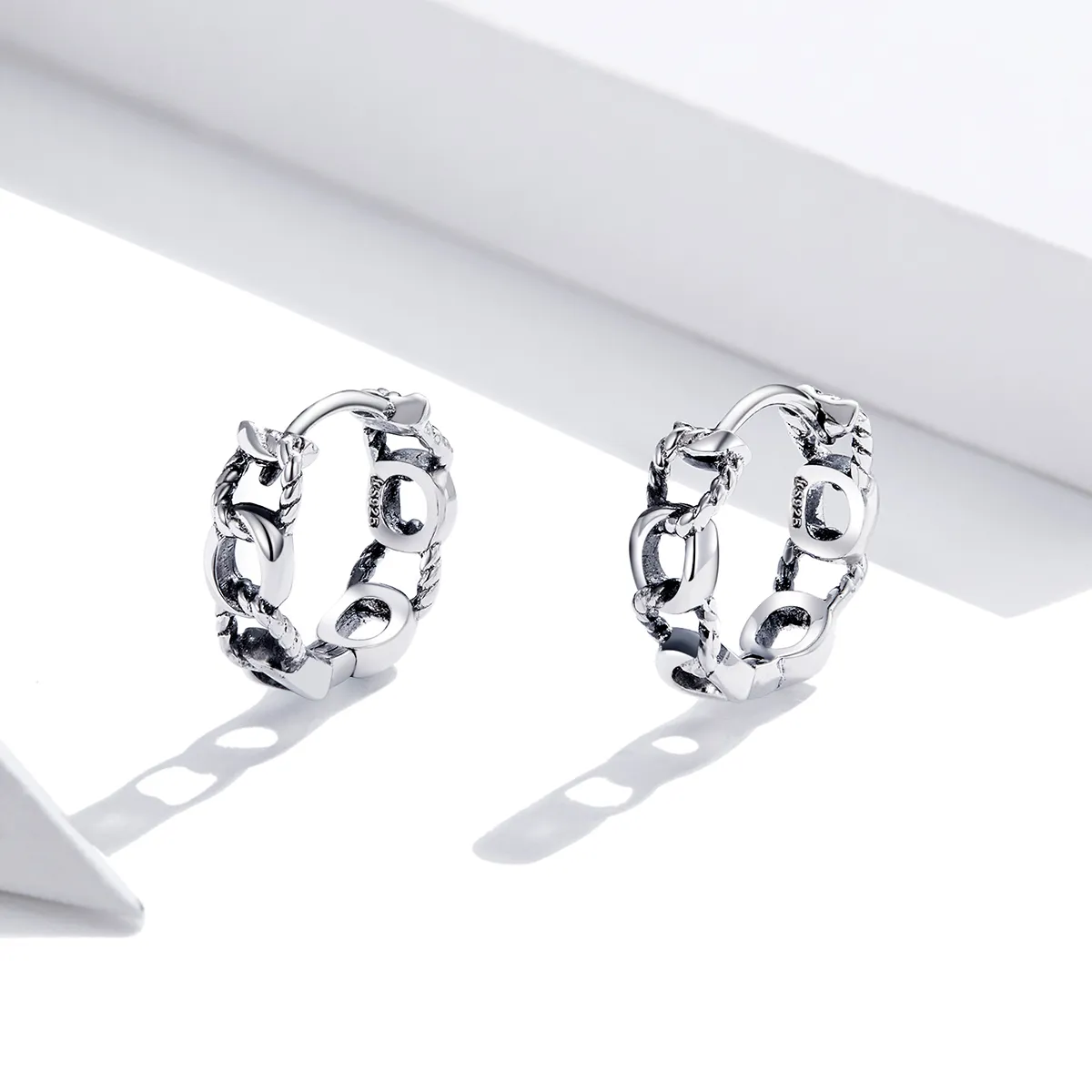 Pandora Style Silver Hoop Earrings, Simple Chain - SCE960