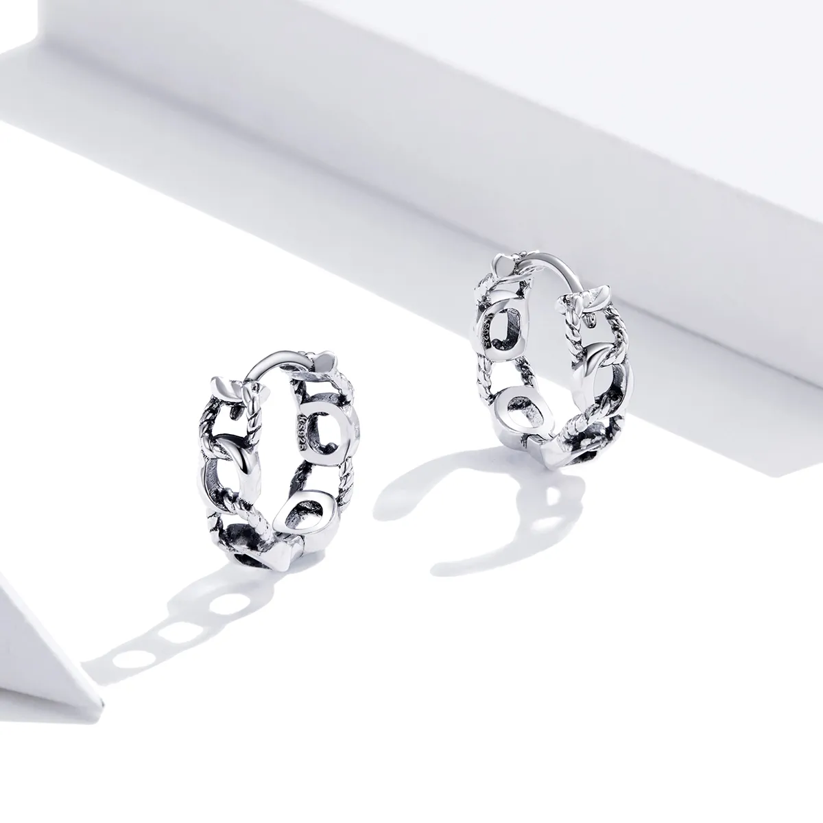 Pandora Style Silver Hoop Earrings, Simple Chain - SCE960