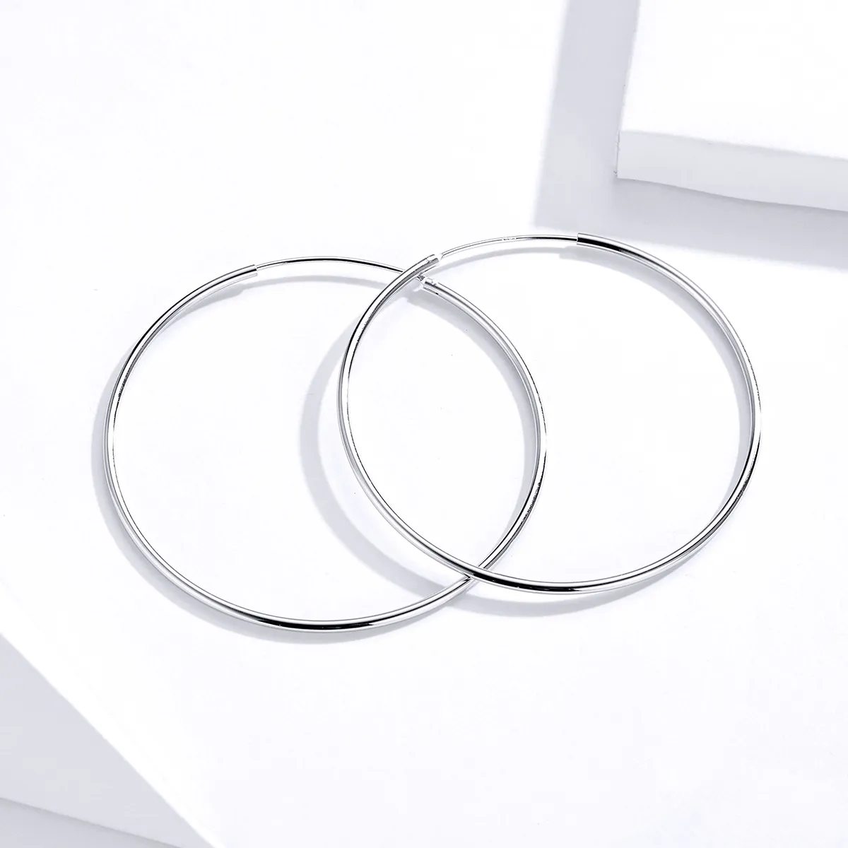 Pandora Style Silver Hoop Earrings, Simple Line - SCE711