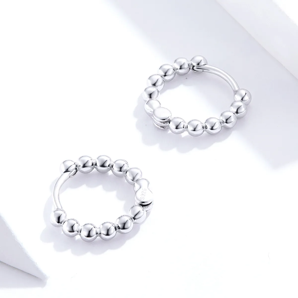 Pandora Style Silver Hoop Earrings, Small Ball - SCE807-A