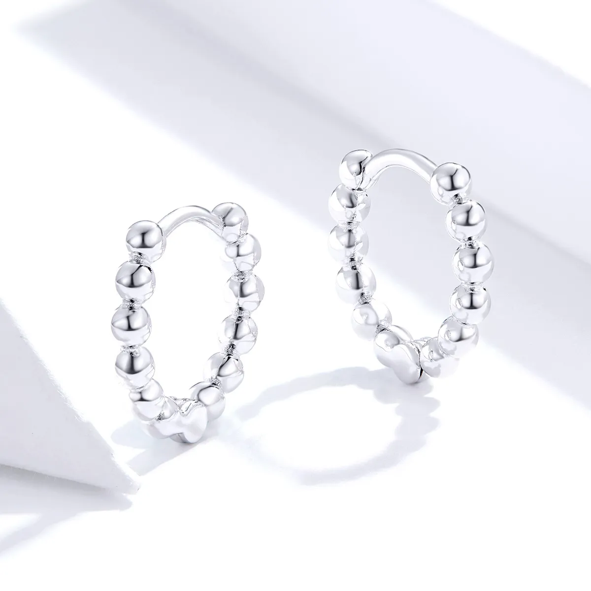 Pandora Style Silver Hoop Earrings, Small Ball - SCE807-A