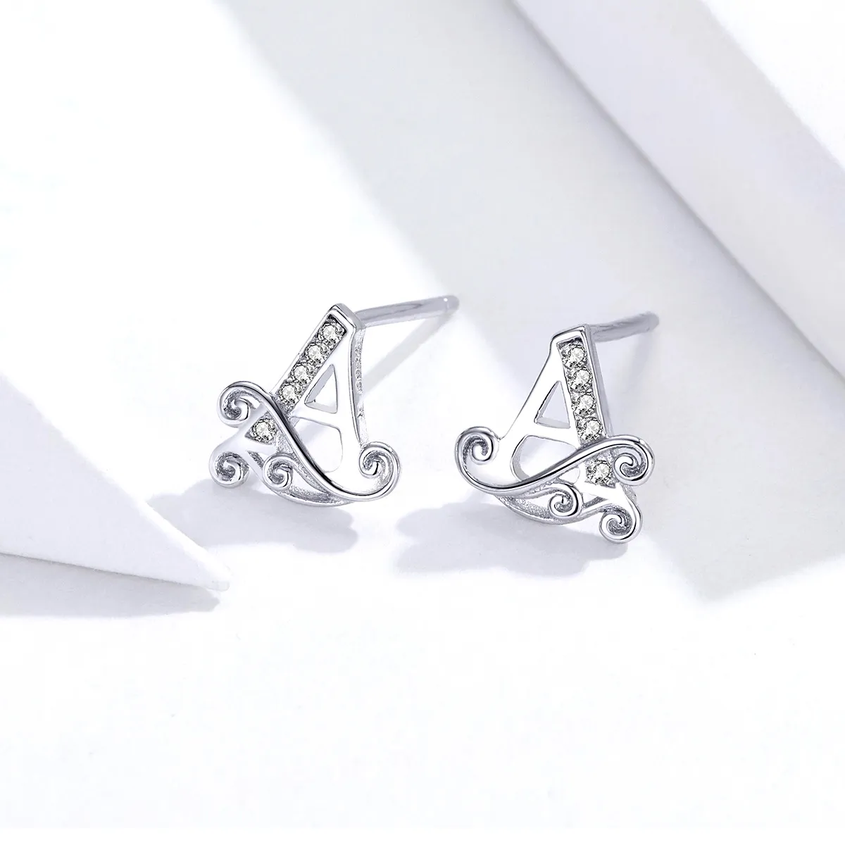 Pandora Style Silver Stud Earrings, Anti-Allergy Letter A - SCE714