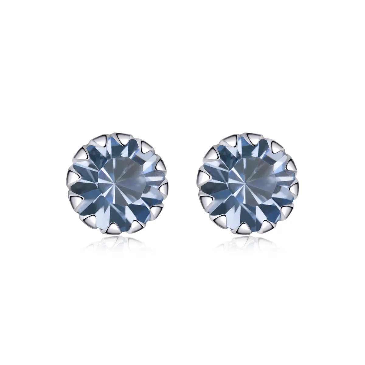 Pandora Style Silver Stud Earrings, Birthstone March - SCE862-3