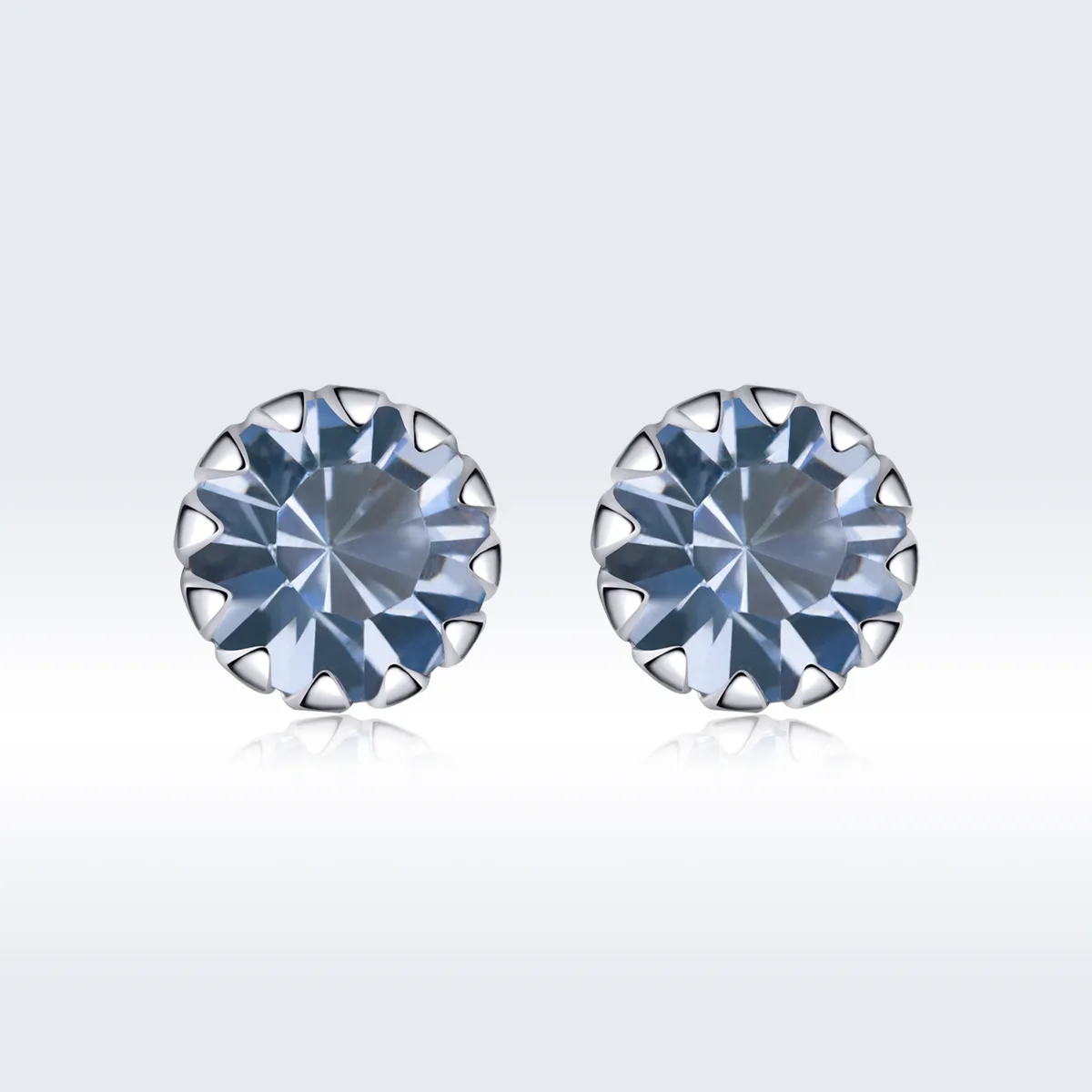 Pandora Style Silver Stud Earrings, Birthstone March - SCE862-3