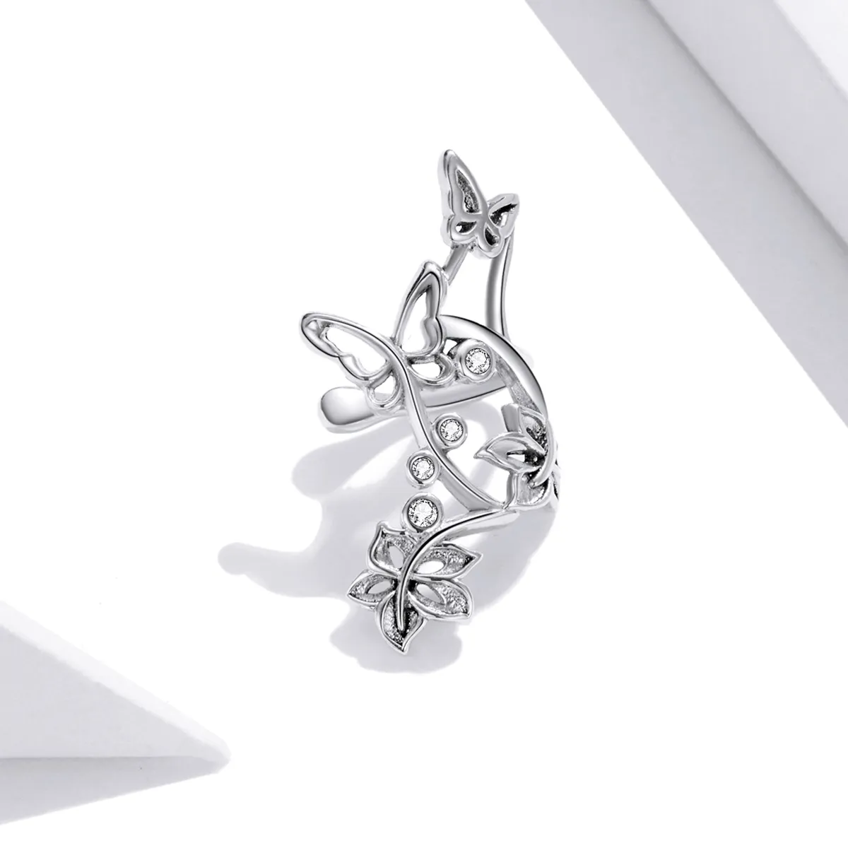 Pandora Style Silver Stud Earrings, Butterfly and Vine - SCE1158