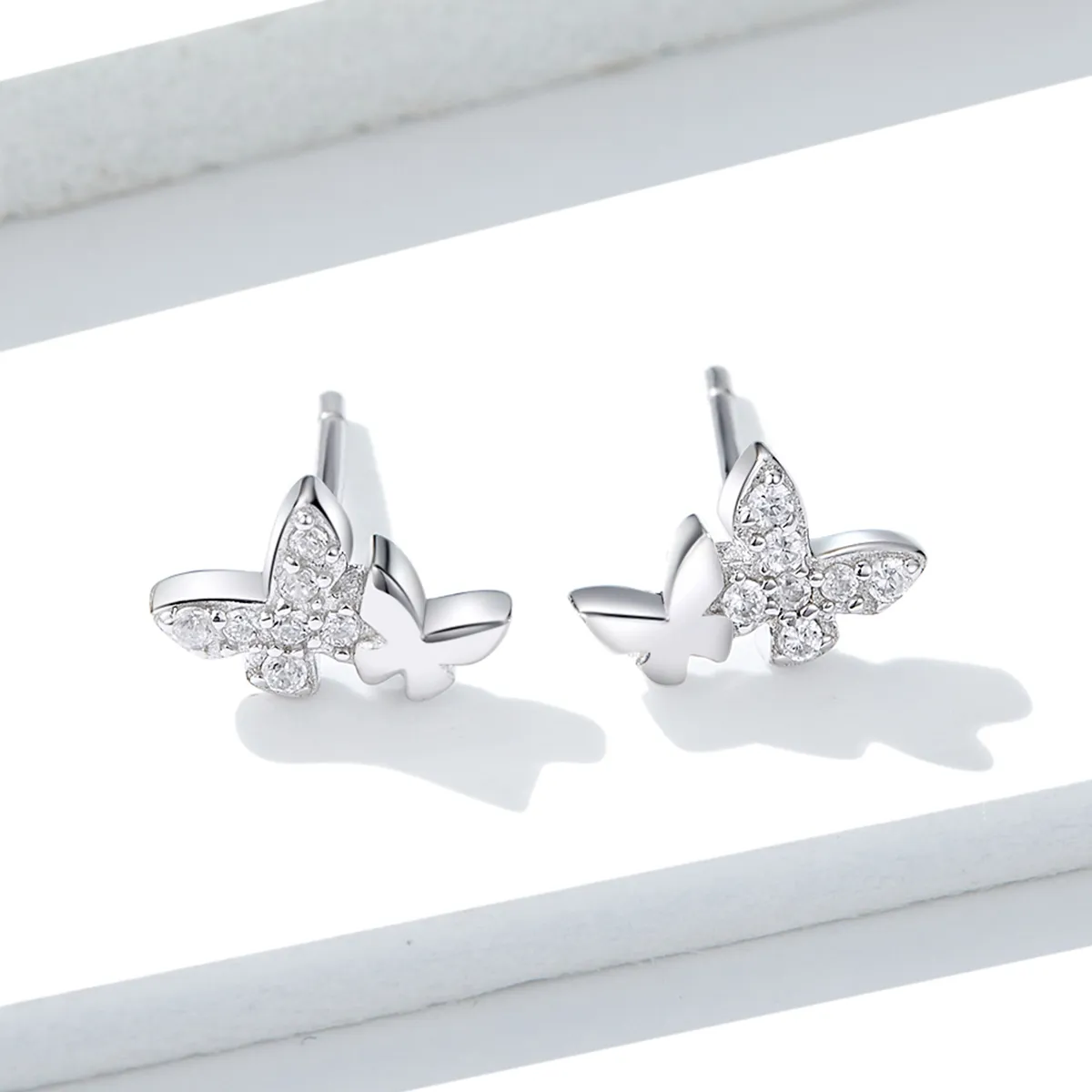 Pandora Style Silver Stud Earrings, Butterfly - BSE236