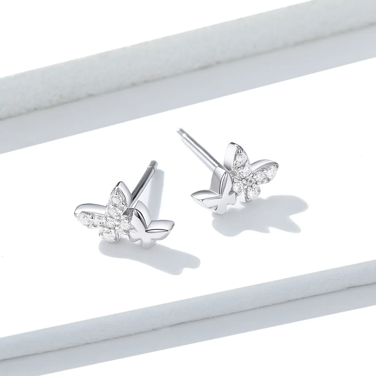 Pandora Style Silver Stud Earrings, Butterfly - BSE236