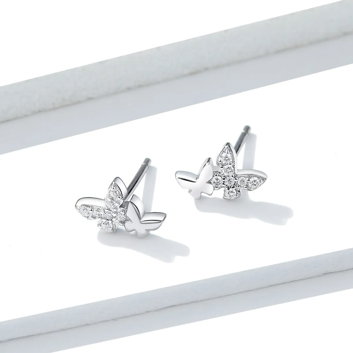 Pandora Style Silver Stud Earrings, Butterfly - BSE236