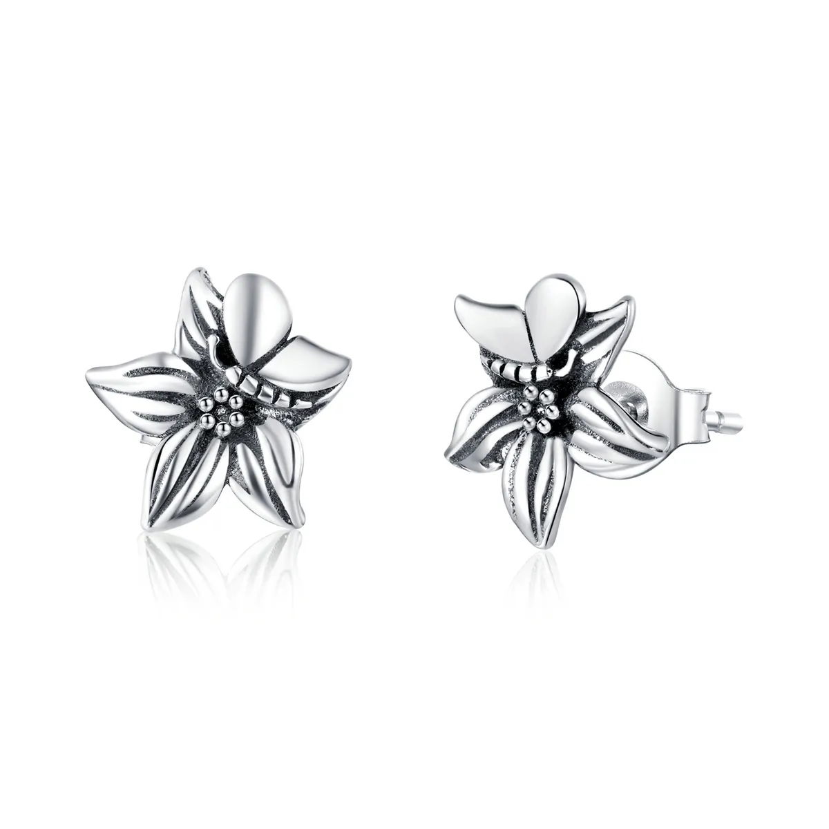 Pandora Style Silver Stud Earrings, Butterfly Love Flowers - SCE887