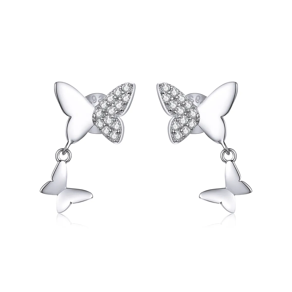 Pandora Style Silver Stud Earrings, Butterfly Love - SCE1017