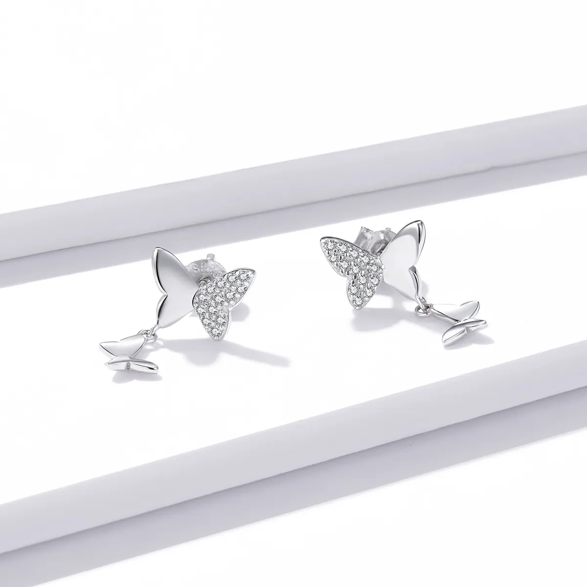 Pandora Style Silver Stud Earrings, Butterfly Love - SCE1017