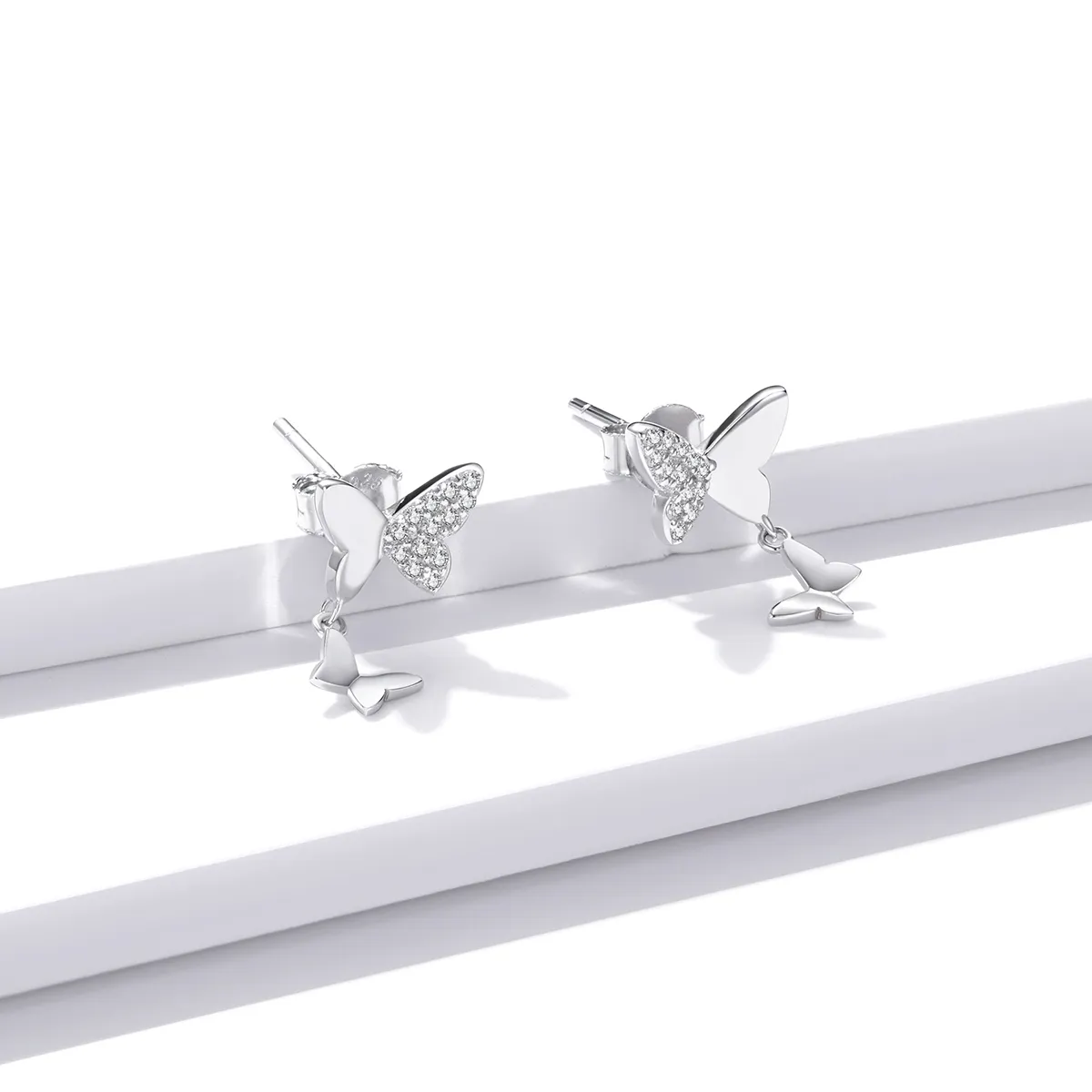 Pandora Style Silver Stud Earrings, Butterfly Love - SCE1017