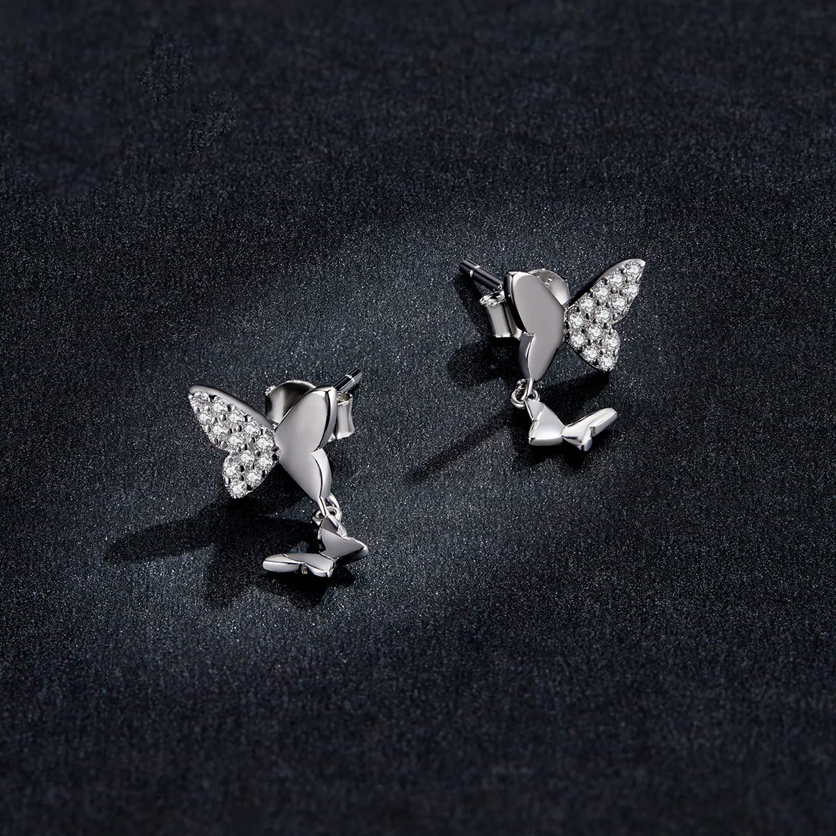 Pandora Style Silver Stud Earrings, Butterfly Love - SCE1017