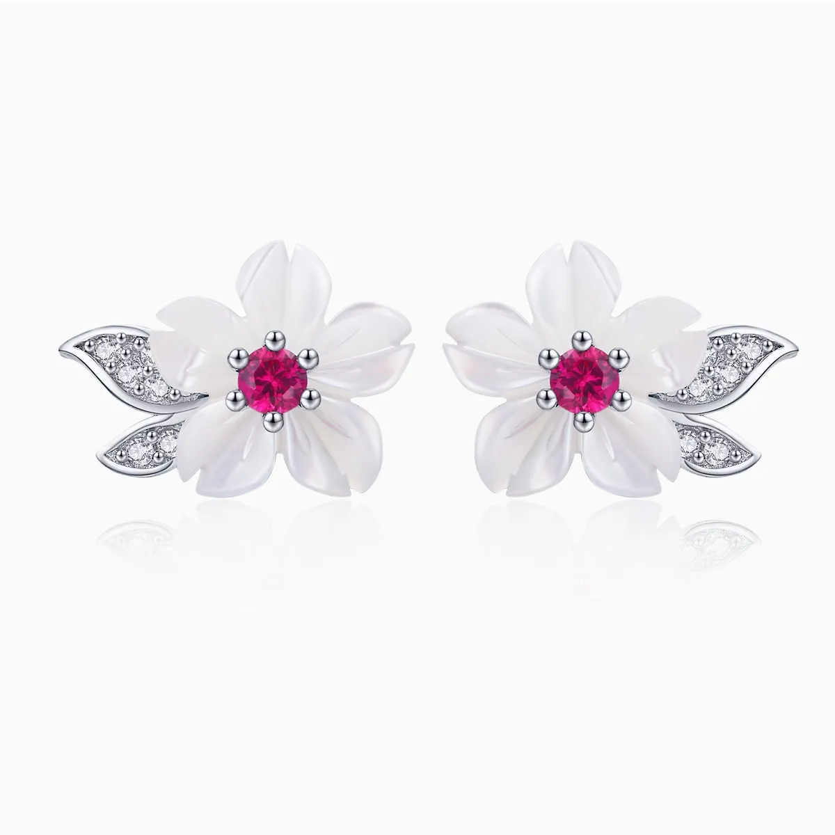 Pandora Style Silver Stud Earrings, Cherry Blossom - BSE055