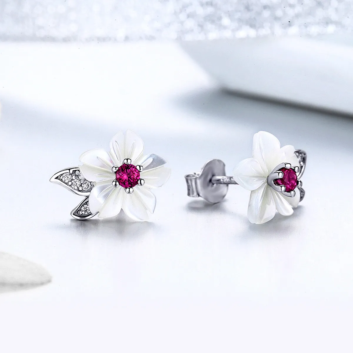 Pandora Style Silver Stud Earrings, Cherry Blossom - BSE055