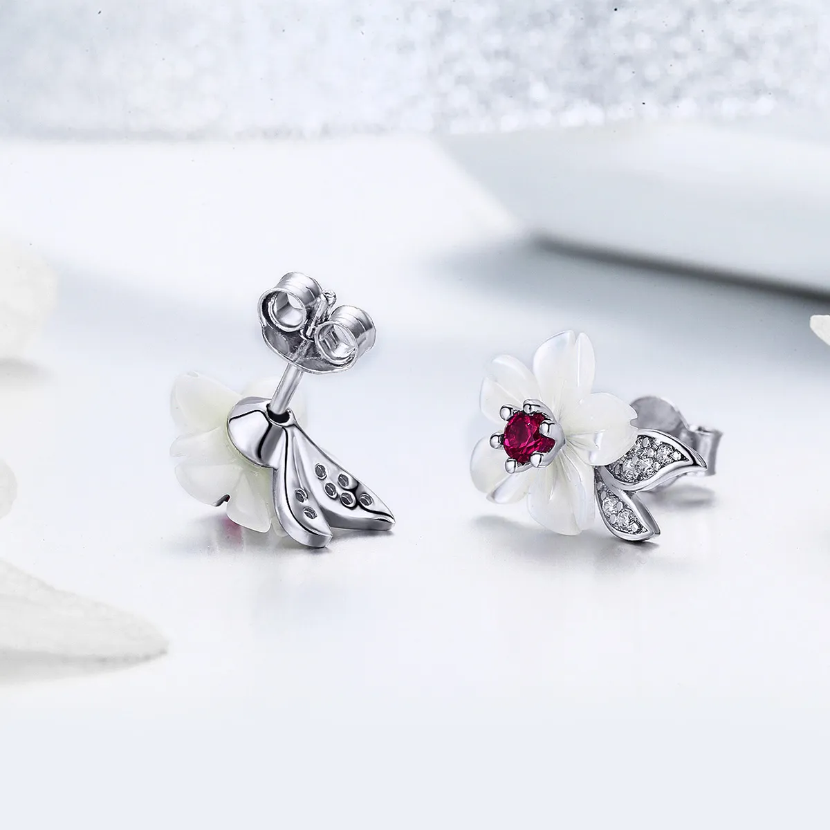 Pandora Style Silver Stud Earrings, Cherry Blossom - BSE055