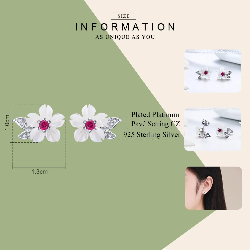 Pandora Style Silver Stud Earrings, Cherry Blossom - BSE055