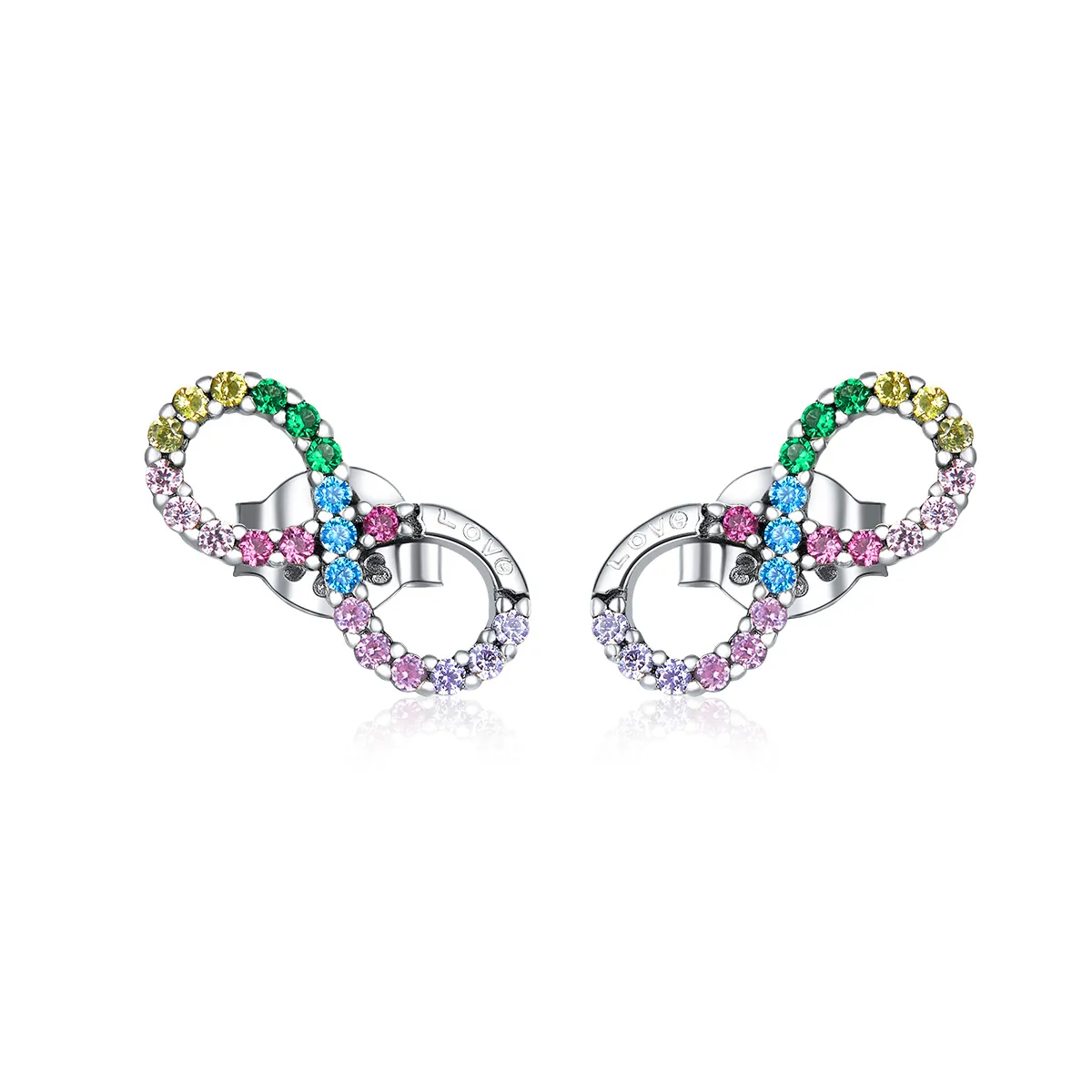 Pandora Style Silver Stud Earrings, Colorful Symbol of Infinity - SCE893