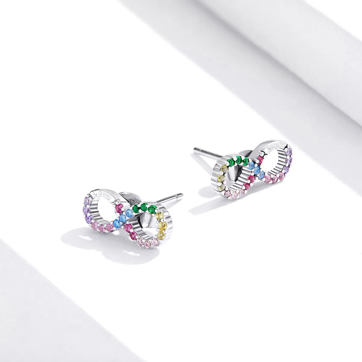 Pandora Style Silver Stud Earrings, Colorful Symbol of Infinity - SCE893