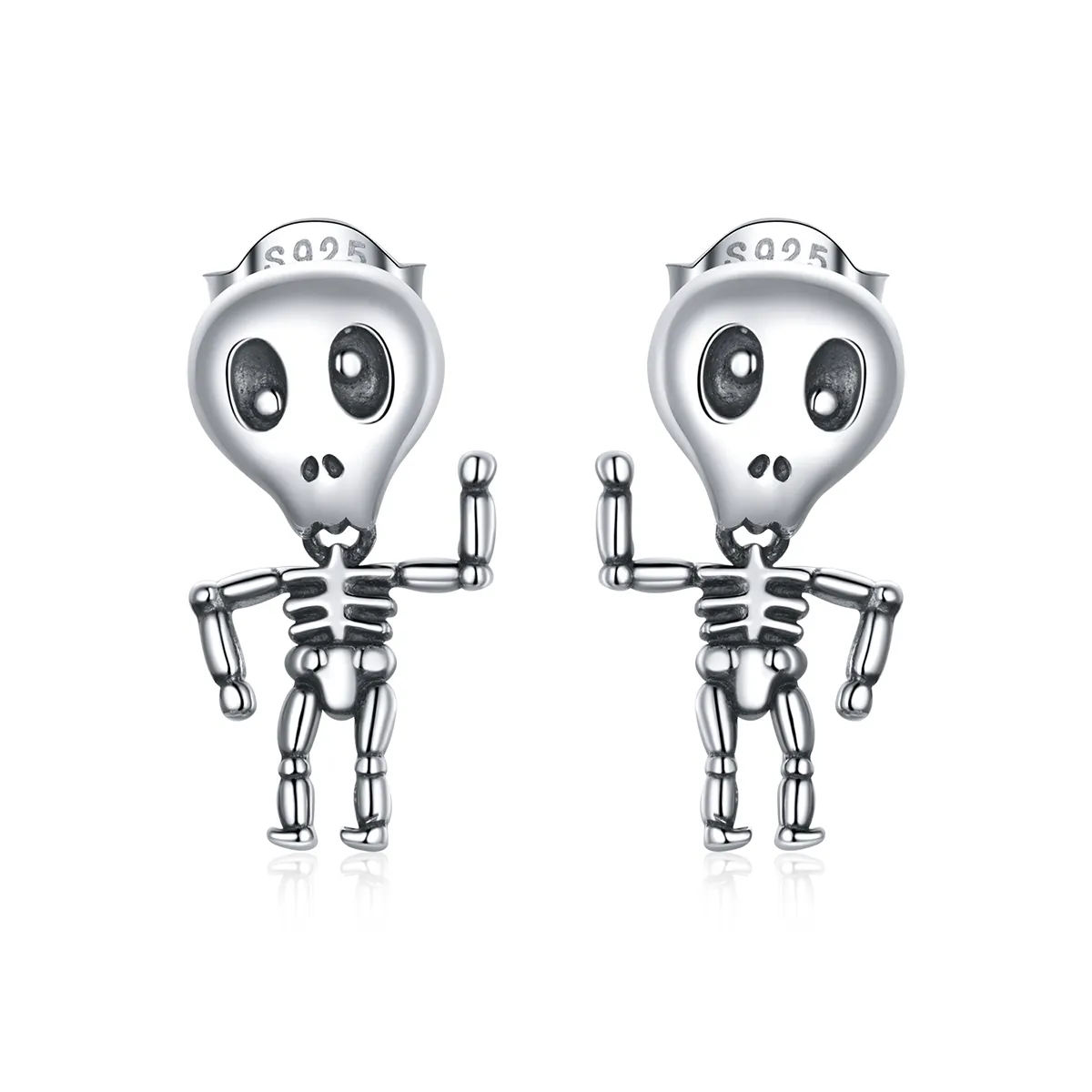 Pandora Style Silver Stud Earrings, Cool Skeleton - SCE1110