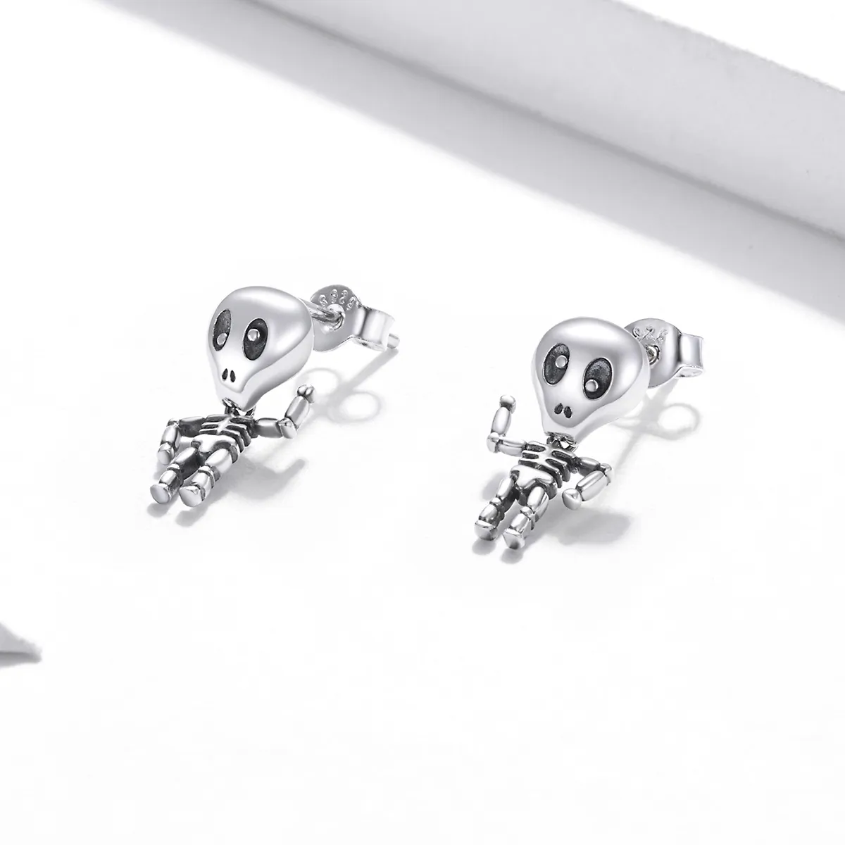 Pandora Style Silver Stud Earrings, Cool Skeleton - SCE1110