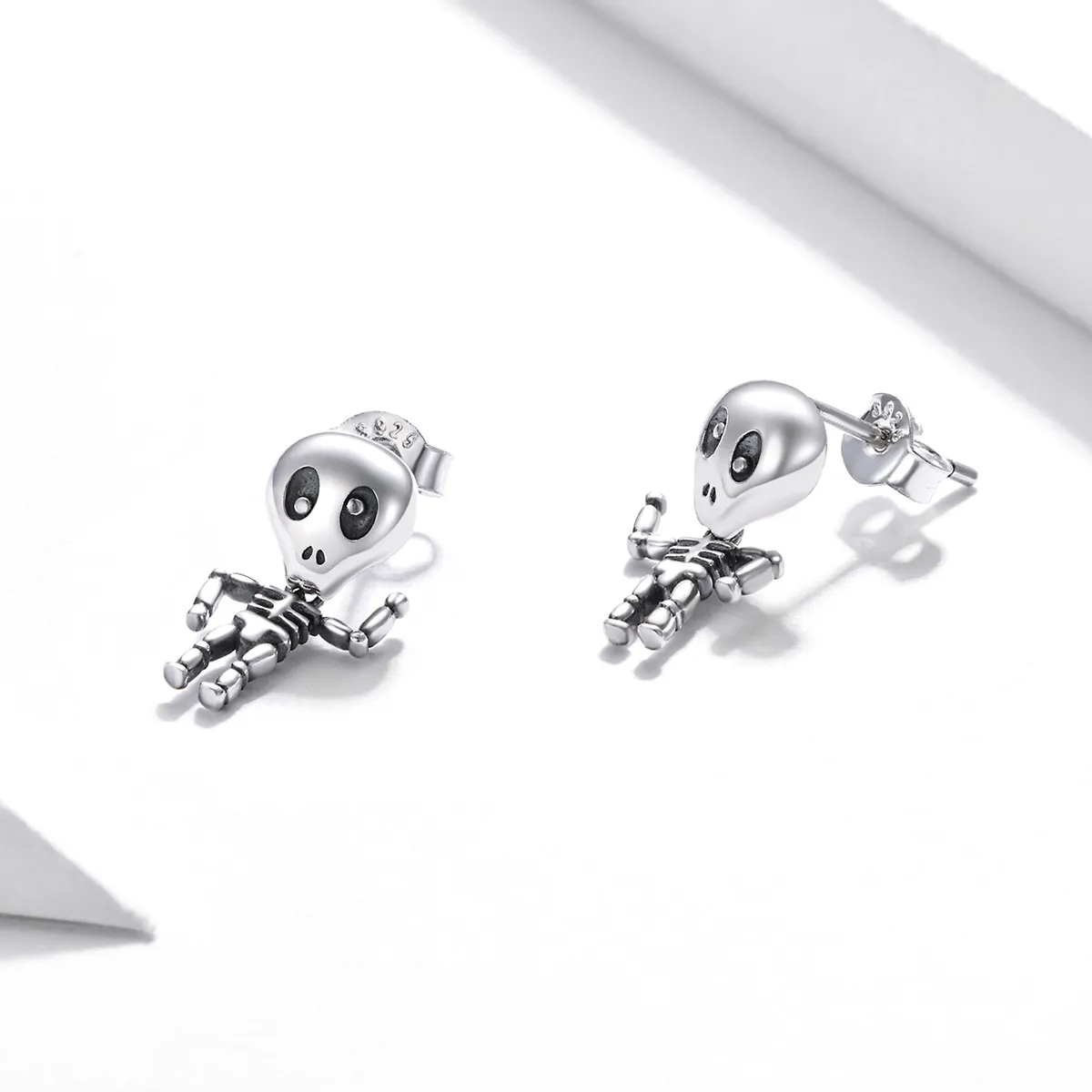 Pandora Style Silver Stud Earrings, Cool Skeleton - SCE1110