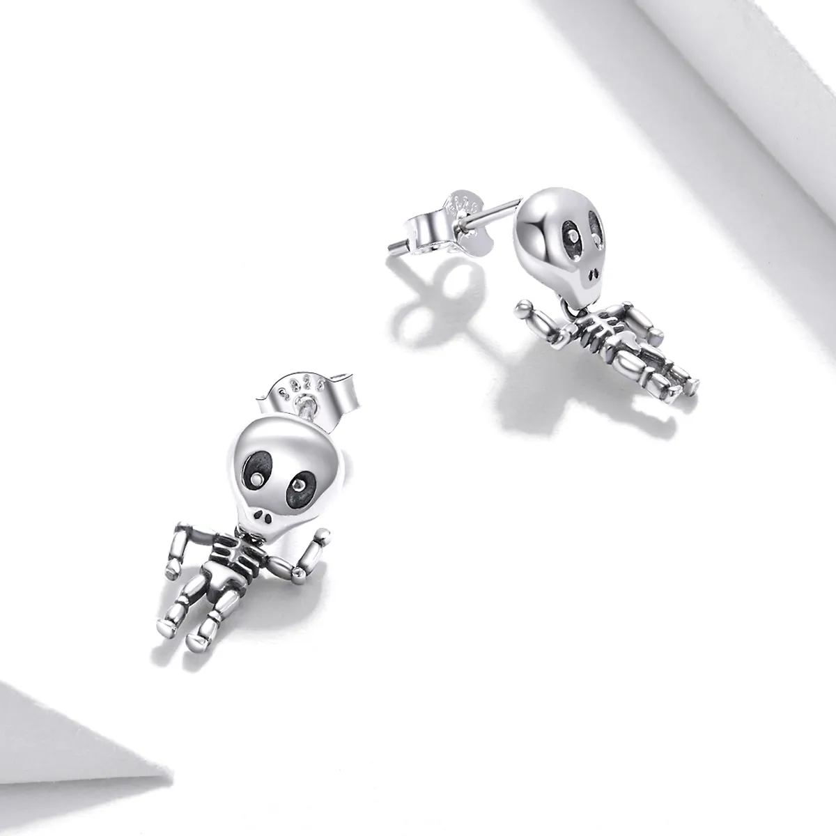 Pandora Style Silver Stud Earrings, Cool Skeleton - SCE1110