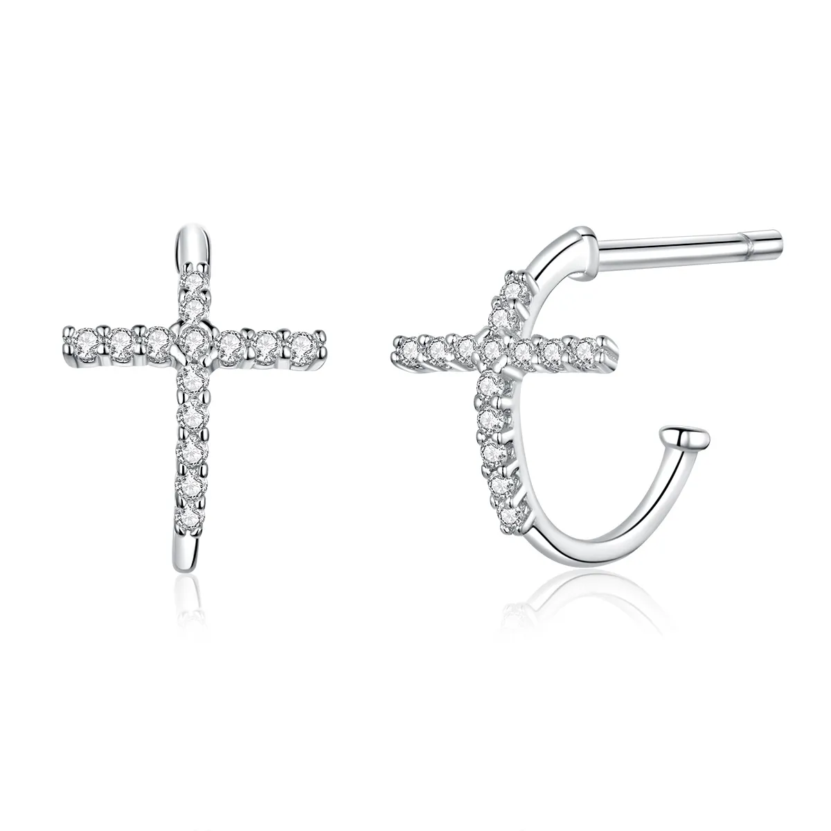 Pandora Style Silver Stud Earrings, Crossing - SCE755