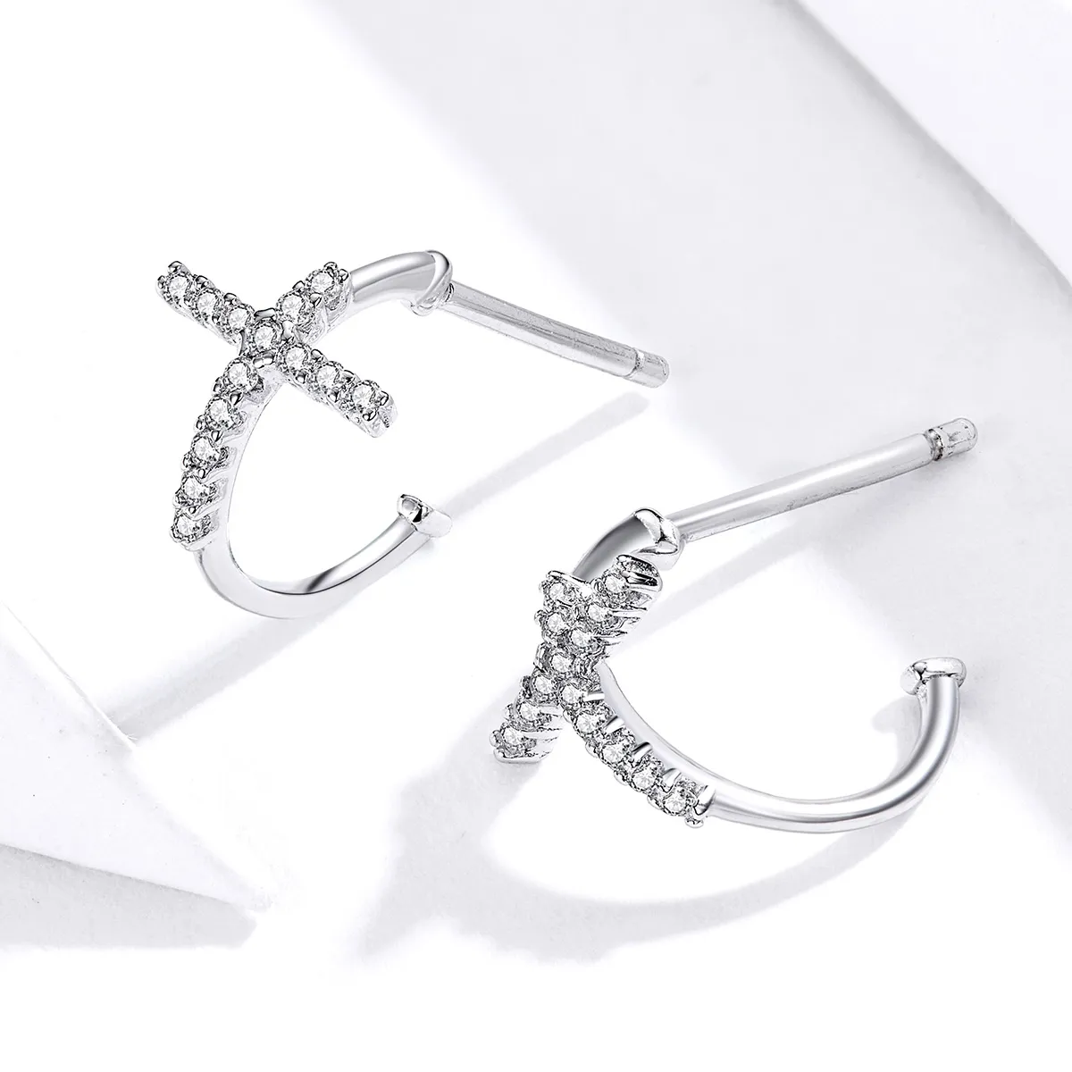 Pandora Style Silver Stud Earrings, Crossing - SCE755