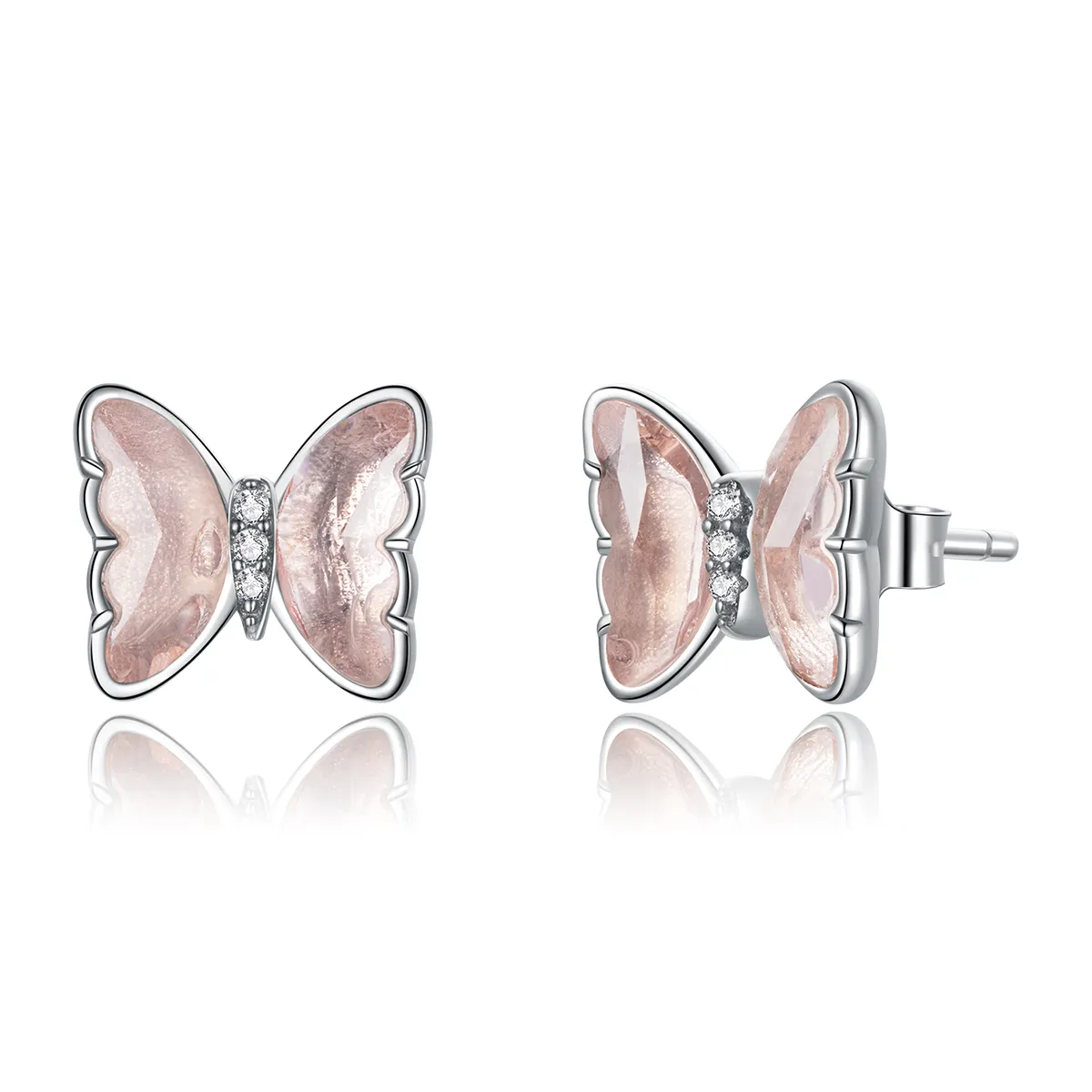 Pandora Style Silver Stud Earrings, Crystal Butterfly - SCE1013