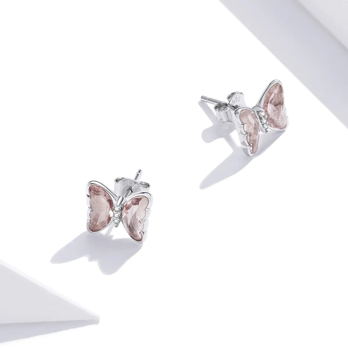 Pandora Style Silver Stud Earrings, Crystal Butterfly - SCE1013