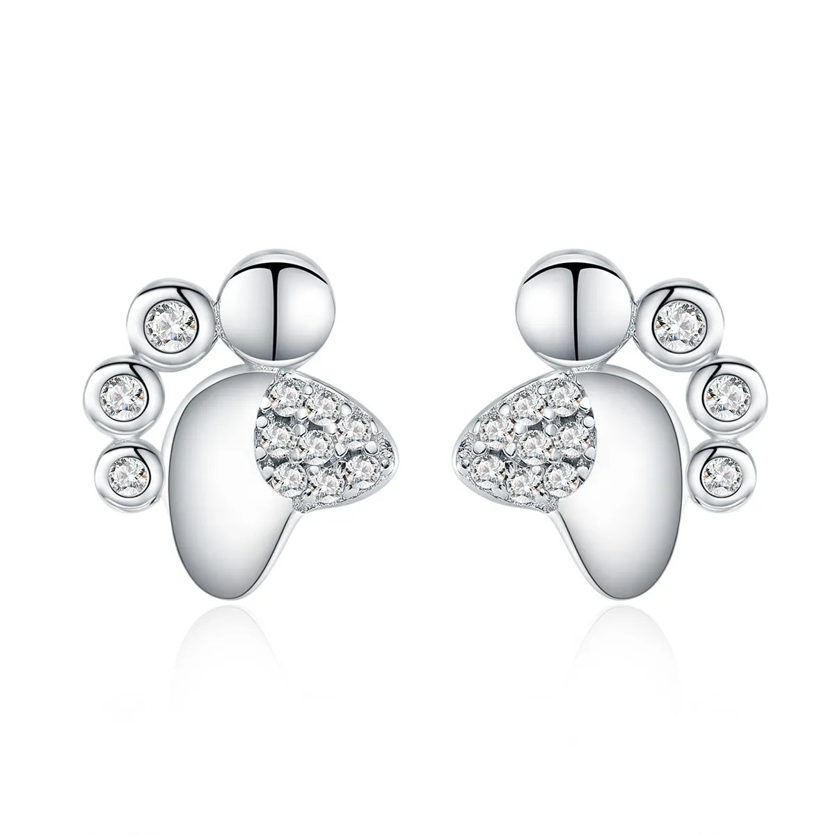 Pandora Style Silver Stud Earrings, Cute Anti-Allergy Kitten Footprints - BSE033