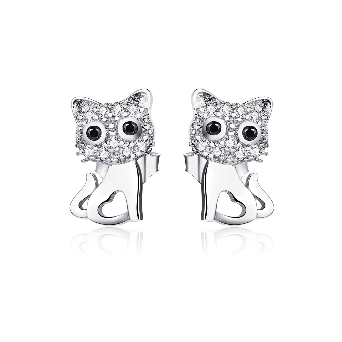 Pandora Style Silver Stud Earrings, Cute Cat - SCE797