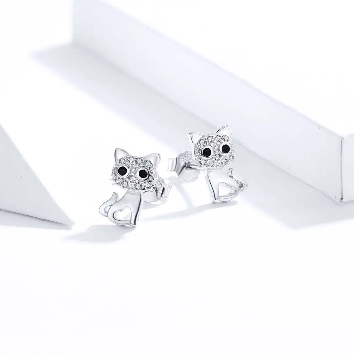 Pandora Style Silver Stud Earrings, Cute Cat - SCE797