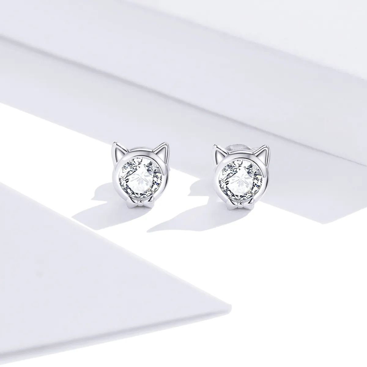 Pandora Style Silver Stud Earrings, Cute Cat - SCE899