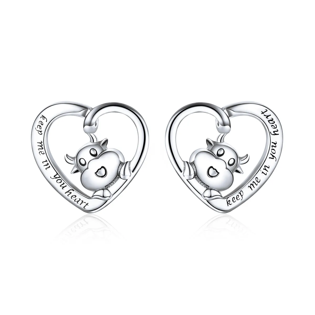 Pandora Style Silver Stud Earrings, Cute Cow - SCE984