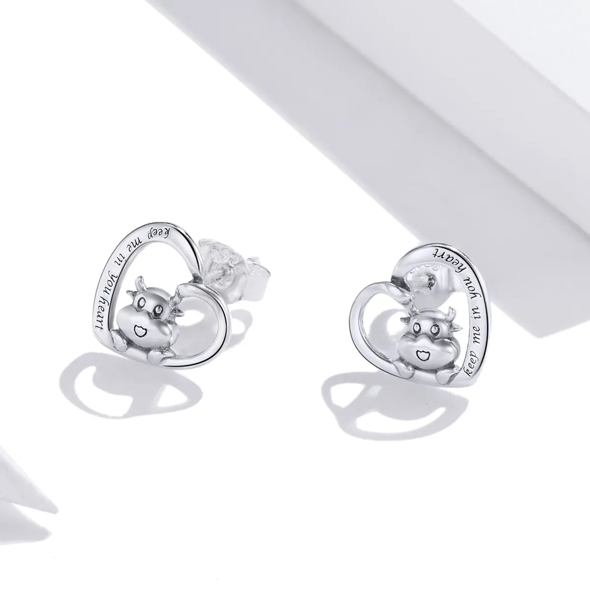 Pandora Style Silver Stud Earrings, Cute Cow - SCE984