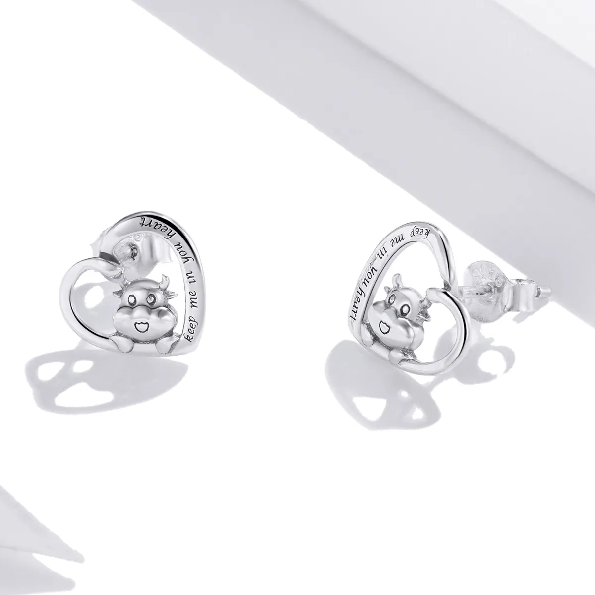 Pandora Style Silver Stud Earrings, Cute Cow - SCE984