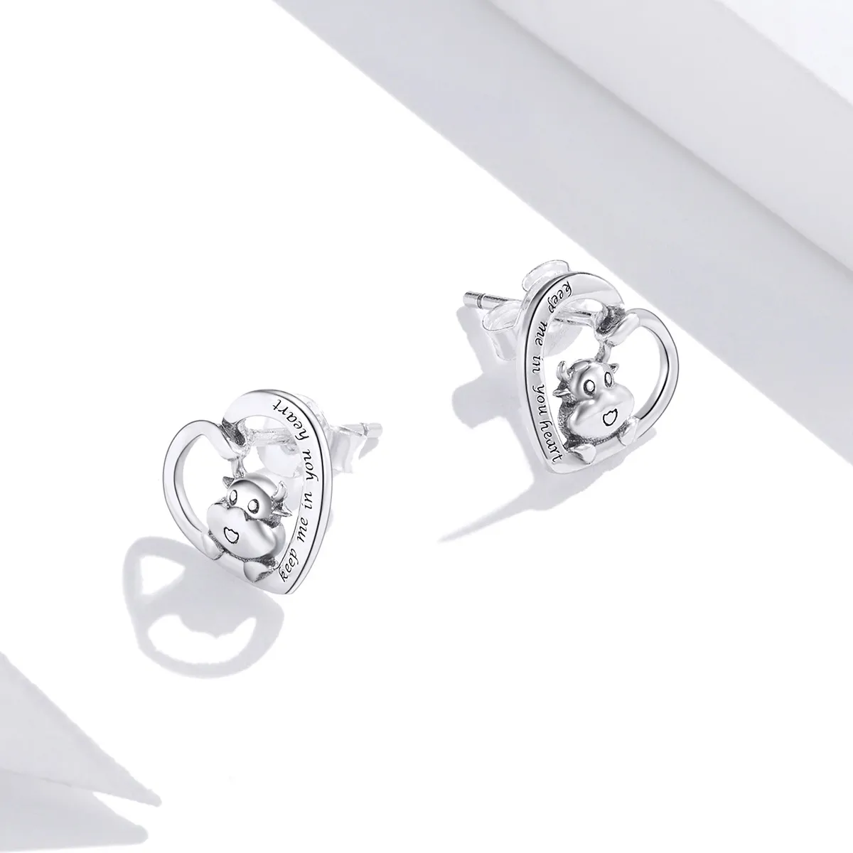 Pandora Style Silver Stud Earrings, Cute Cow - SCE984