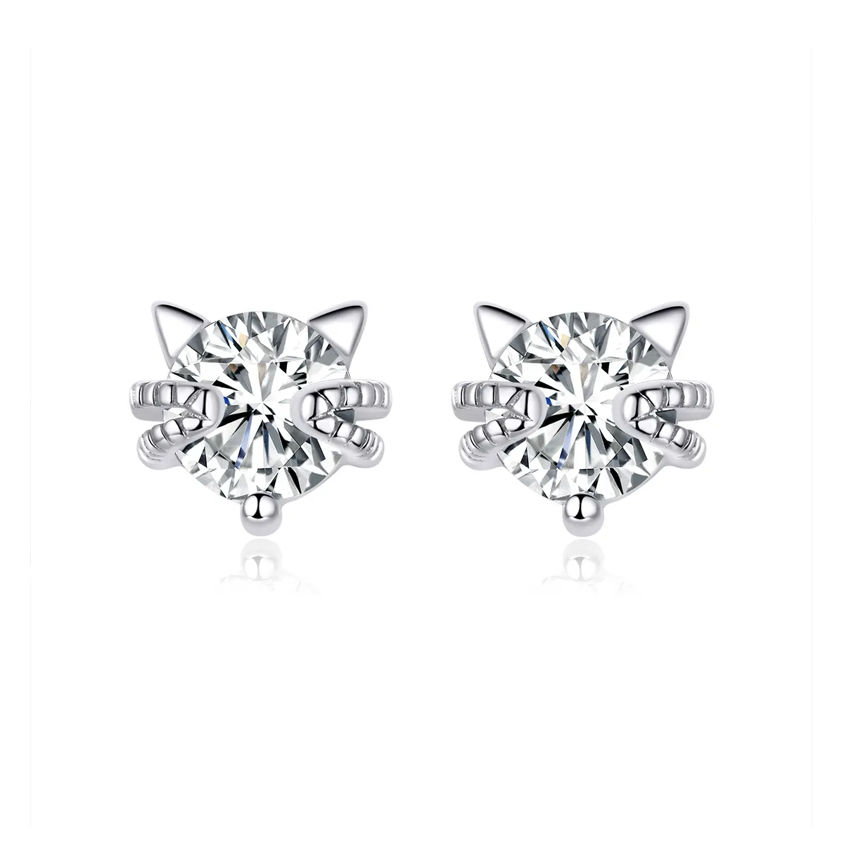 Pandora Style Silver Stud Earrings, Cute Kitten - BSE205