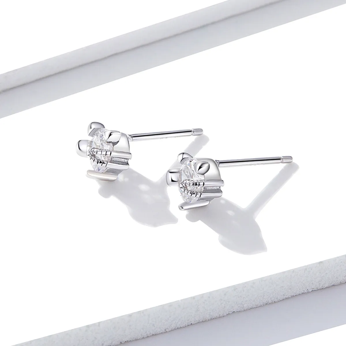 Pandora Style Silver Stud Earrings, Cute Kitten - BSE205