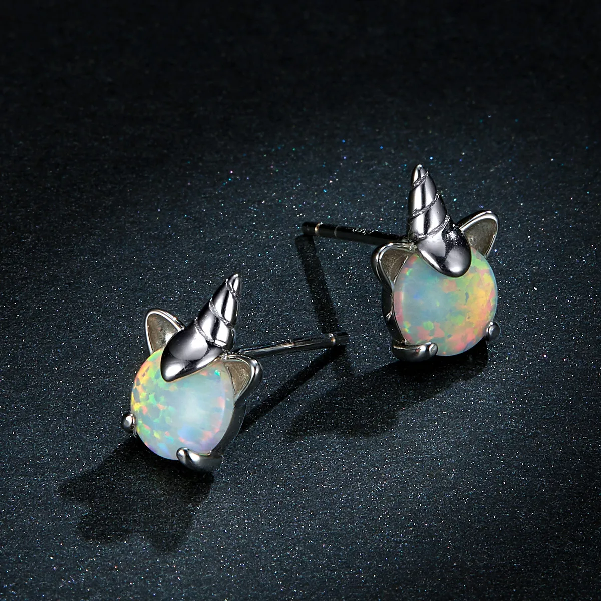 Pandora Style Silver Stud Earrings, Cute Unicorn - SCE737