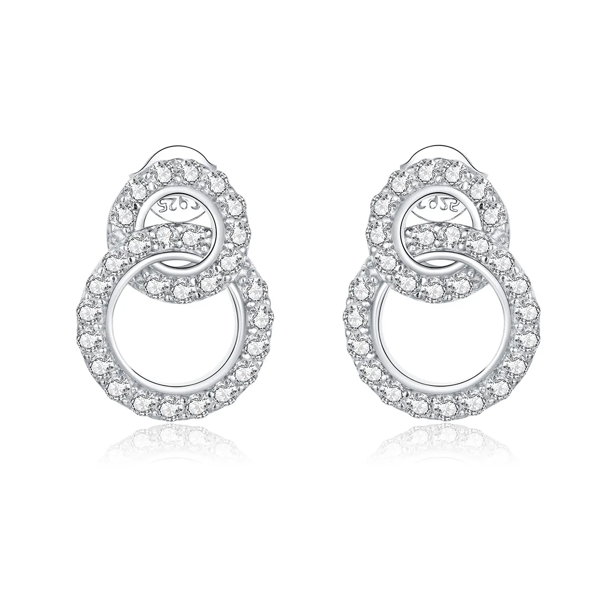 Pandora Style Silver Stud Earrings, Dazzling Double Rings - BSE388