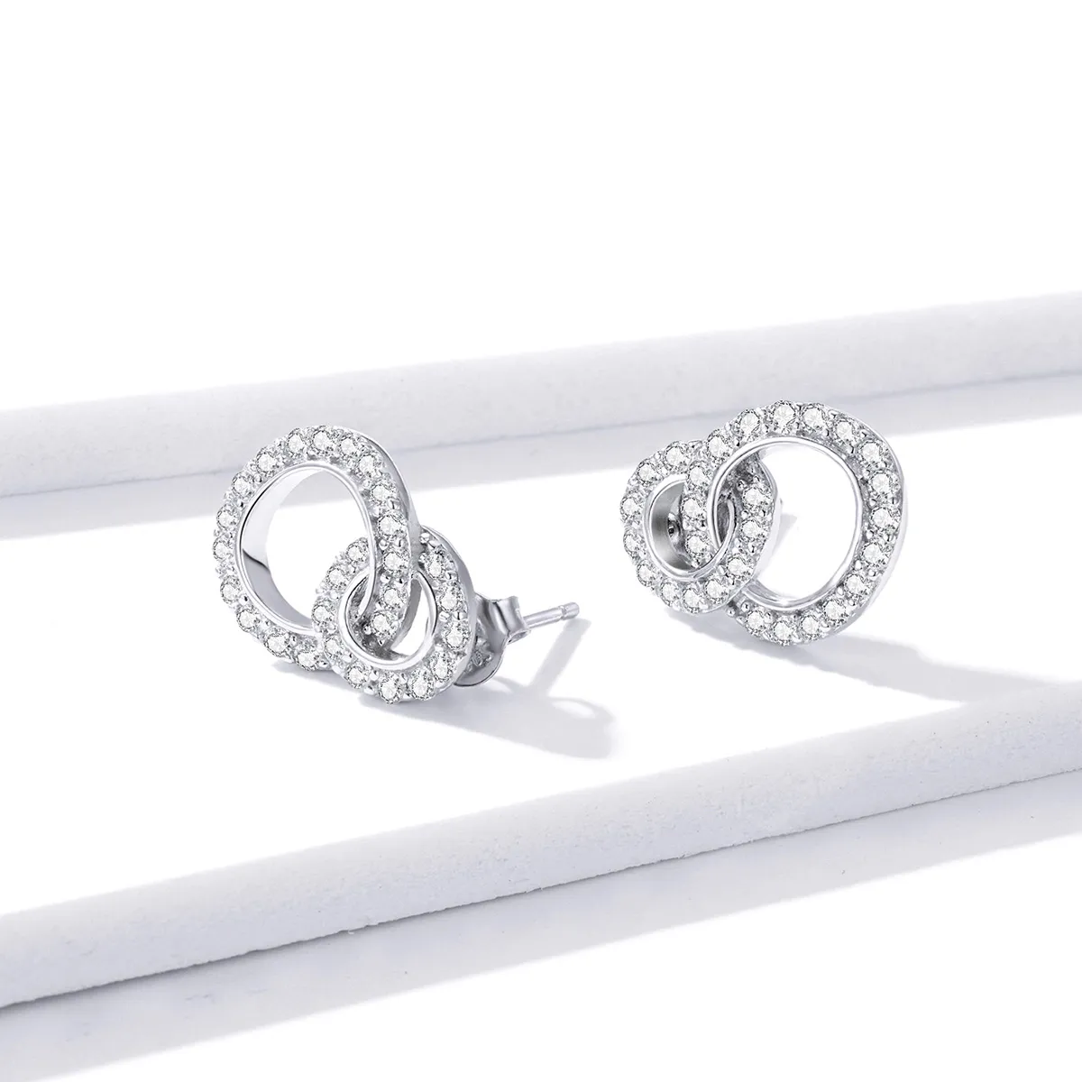 Pandora Style Silver Stud Earrings, Dazzling Double Rings - BSE388