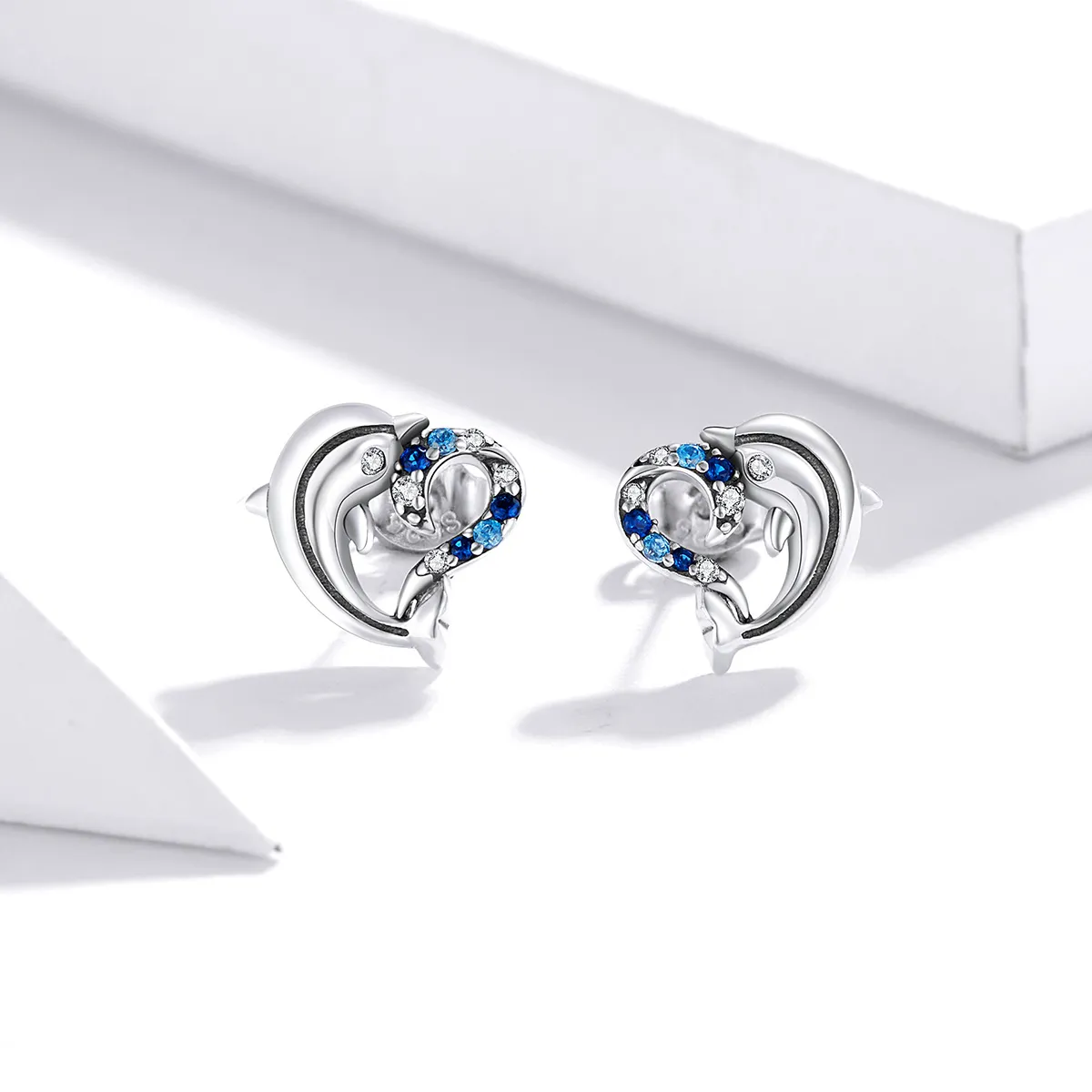 Pandora Style Silver Stud Earrings, Dolphin Elves - SCE930