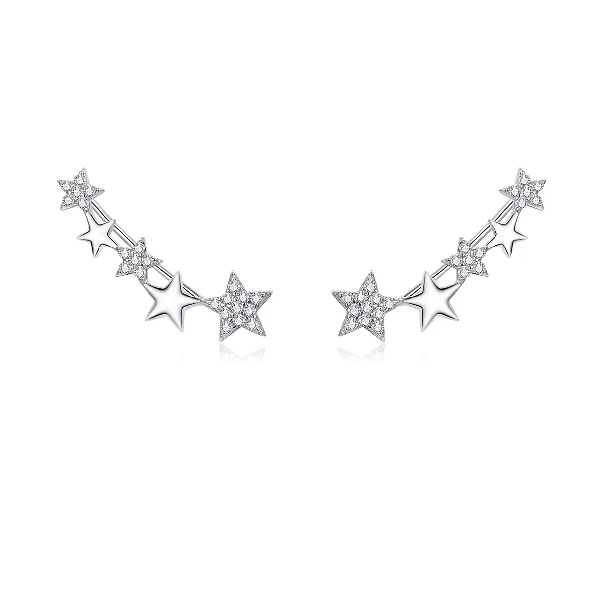 Pandora Style Silver Stud Earrings, Ear Crawler Stars - BSE351