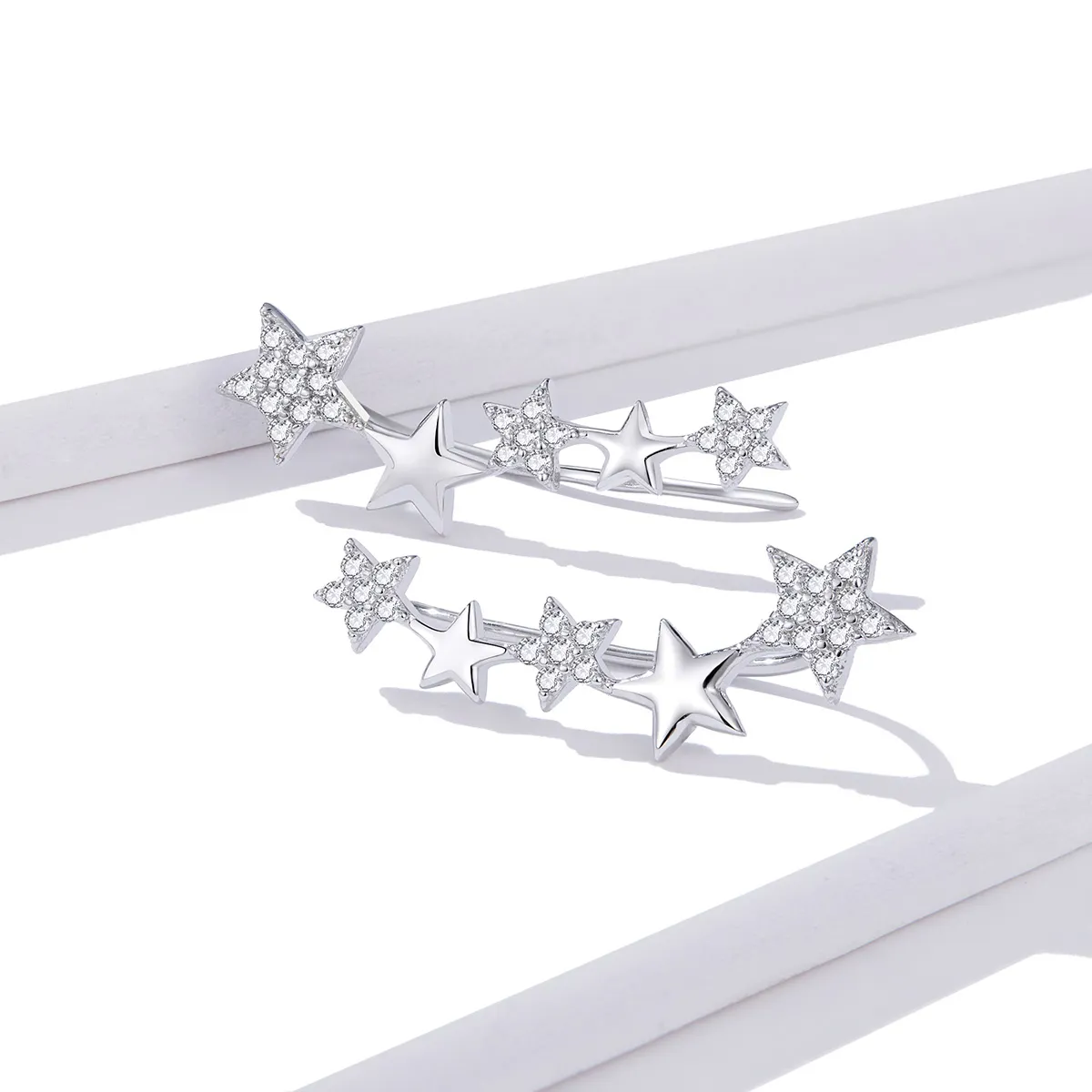 Pandora Style Silver Stud Earrings, Ear Crawler Stars - BSE351