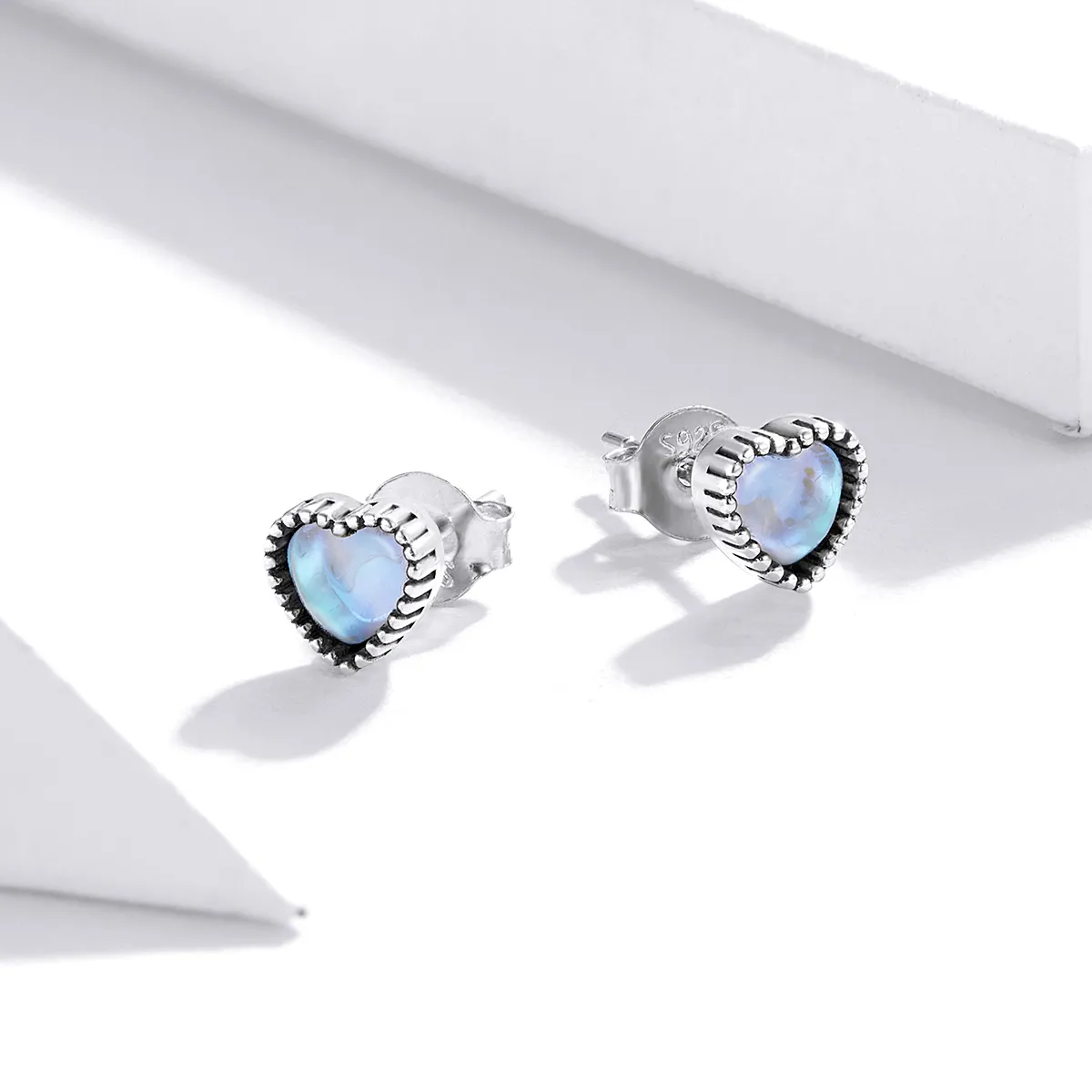 Pandora Style Silver Stud Earrings, Elevated Heart - SCE929