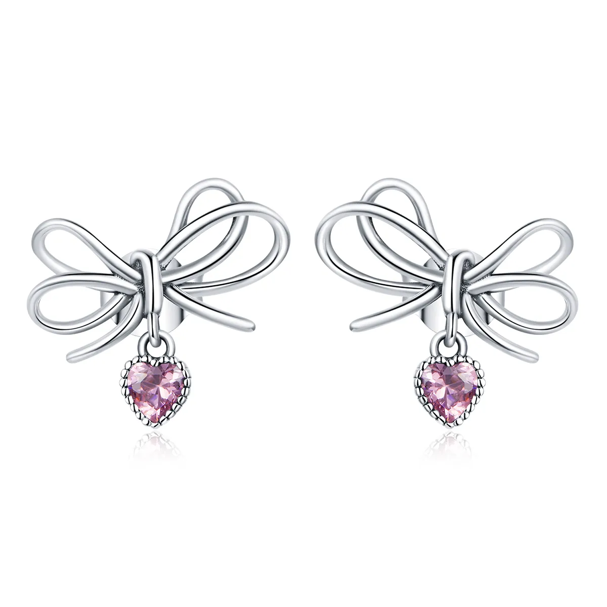 Pandora Style Silver Stud Earrings, Gift With Bow - SCE962