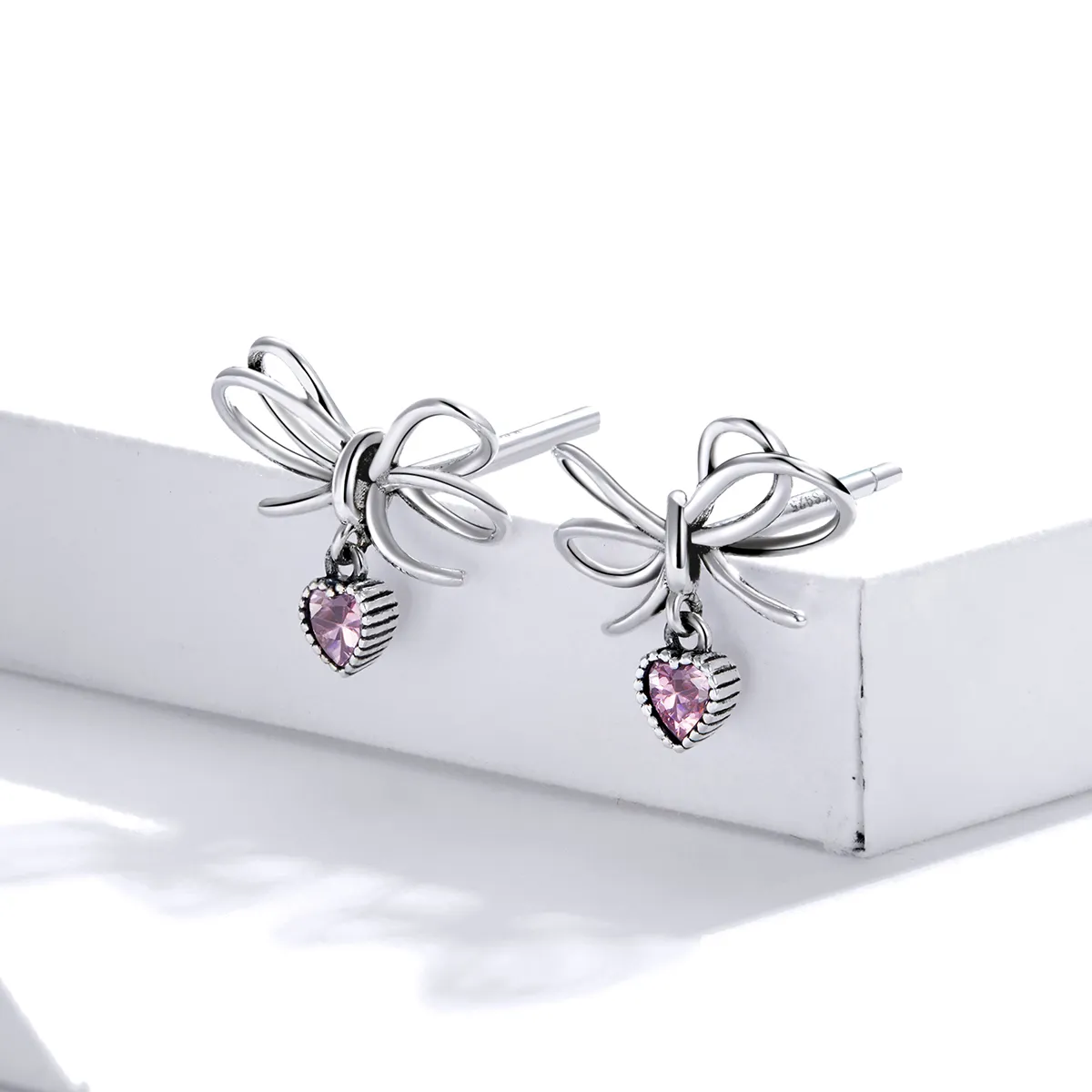 Pandora Style Silver Stud Earrings, Gift With Bow - SCE962